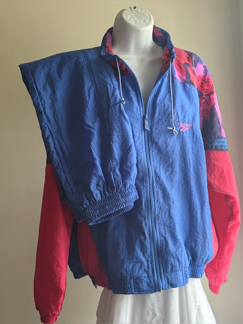 Vintage Reebok Tracksuit 2 Piece Windbreaker Set Blue Pink Women’s Large
